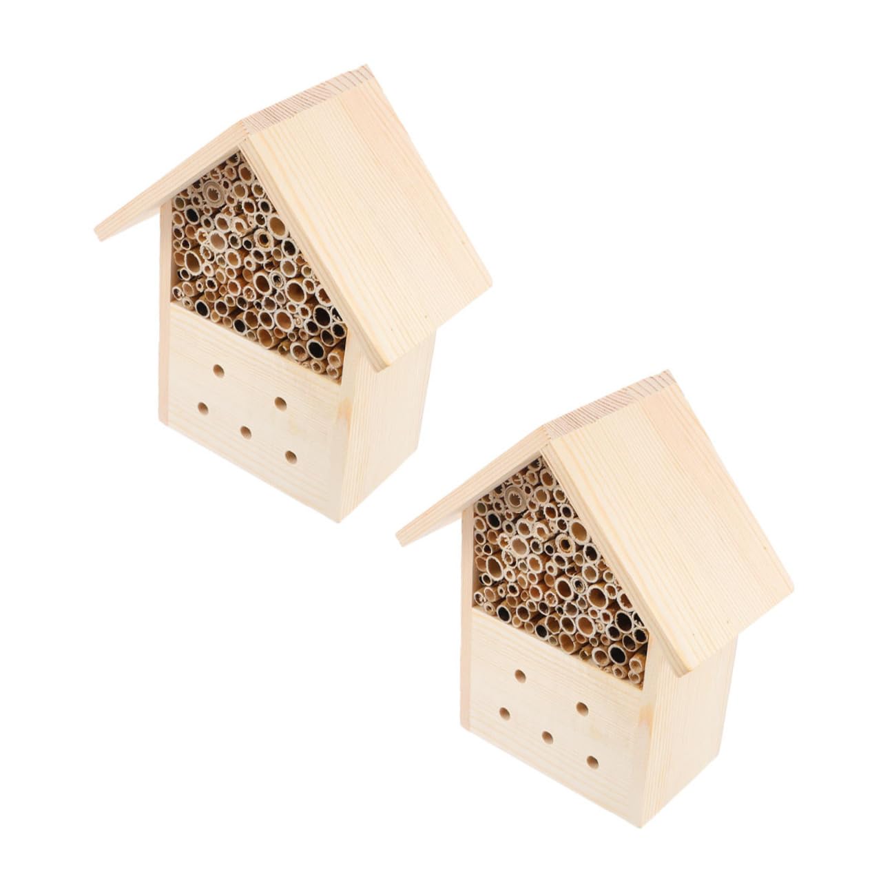 Casetta Insetti Impollinatori 2 Pezzi in Legno Stile Capanna | Khaki, Rifugio per Svernamento e Riproduzione, per Giardino e Uso Esterno
