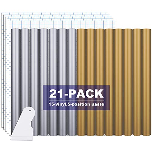 HIRALIY Permanent Vinyl Bundle, 21 Pack 10 x12 in Matte Gold and Silver Adhesive Craft Sheet Vinyl Decals with Transfer Tape for Cricut Maker, Explore Air 2, Silhouette Cameo