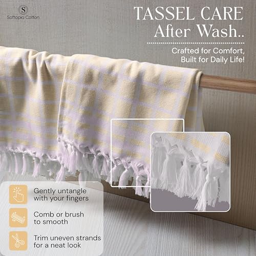 Image of Matrix Dobby Kitchen Towels 4 Pack, 100% Cotton, 16x26 Inches, Absorbent Tea Towels with Handmade Tassels, Reusable Washable Cloths for Quick Drying and Cleaning - Pale Yellow, White