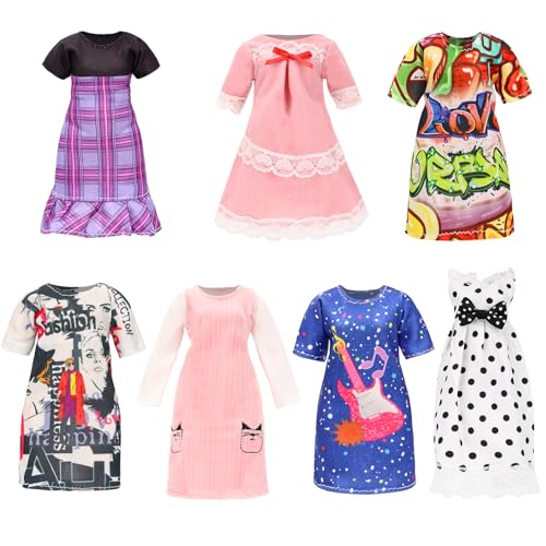 Miunana Bigger Girl Doll Clothes for 11.5 Inch Plus Size Girl Dolls Including 5 Sets Summer Fashion Dresses Tops Pants Outfit