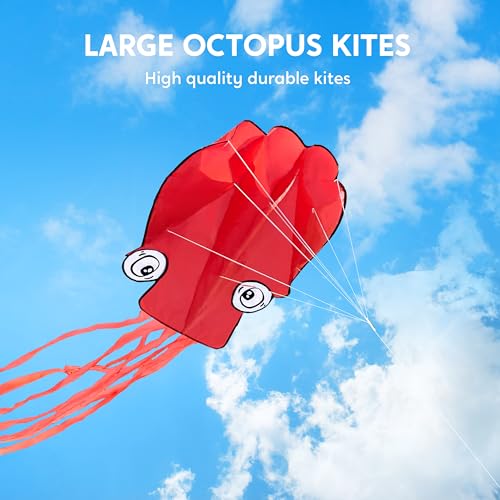 SYNCFUN Large Red Octopus Kite– Easy-Fly Design for Kids with 328ft Line, Giant Beach Kites for Outdoor Fun and Activities - Thumbnail 7
