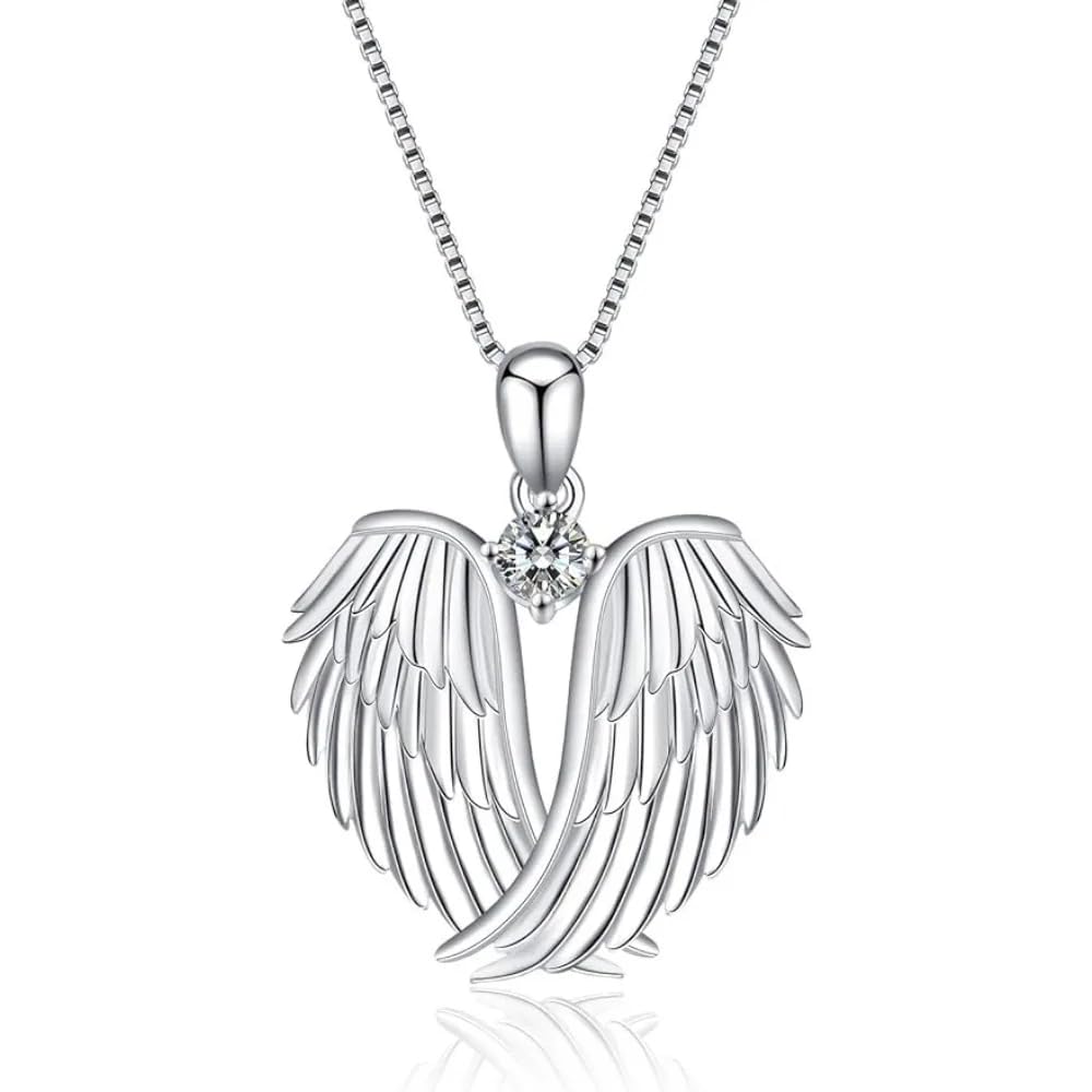 925 Sterling Silver Naszyjnik ze skrzydłami anioła Skrzydła anioła stróża Naszyjnik Naszyjnik z kamieniem urodzeniowym dla kobiet Dziewczyny Biżuteria świąteczna Prezenty - Wisiorek anioła stróża,