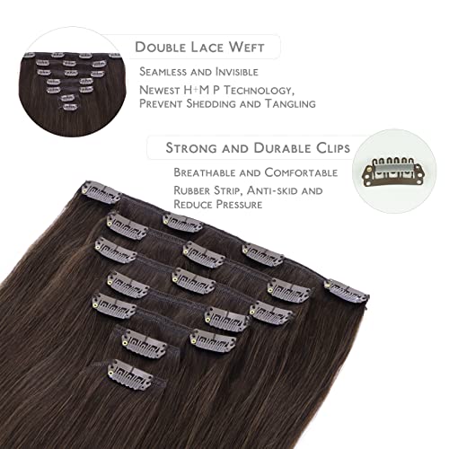 WENNALIFE Clip In Hair Extensions, 18 Inch 120g 7pcs Real Human Hair, Light Dark Brown, #2A Light Dark Brown, 18 Inch-120g - Image 3