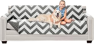 Sofa Shield Couch Slip Cover with Patented Strap, Cushion Protector, Reversible Stain and Dog Tear Resistant Slipcover, Quilted Microfiber 78” Seat, Washable Covers for Dogs Pets Kids Lt Gray Charcoal