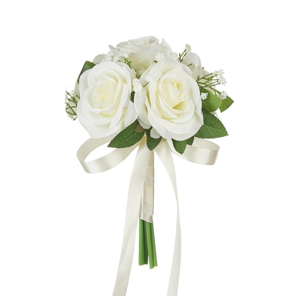 Huffa White Elegant Fake Wedding Bouquets For Certificates | Bridesmaid Floral Arrangements(White)