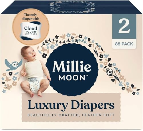 Image of Millie Moon Luxury Diapers - Ultra Soft CloudTouch Disposable Diapers with 12 Hour Absorbency & Wetness Indicator (2-88ct)