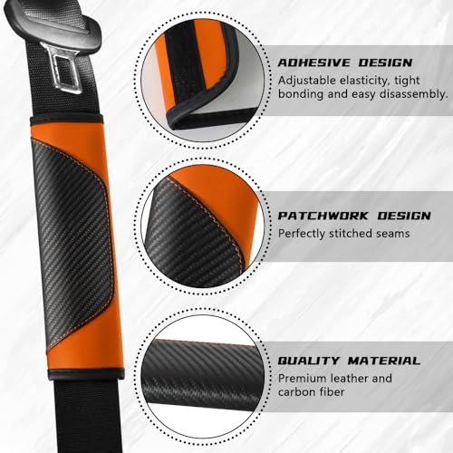 2PCS Car Seat Belt Cover Pad, Soft Carbon Fiber Leather Seatbelt Shoulder Protector for a More Comfortable Driving, Universal Safety Belt Strap Cover to Protect Your Neck (Orange) - Image 4
