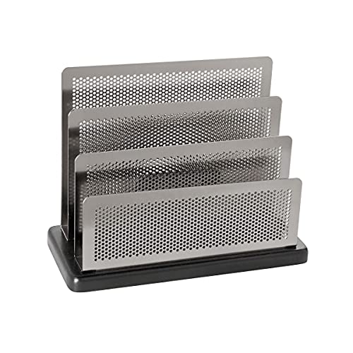 Rolodex Mini Sorter, Three Sections, Metal/Wood, 7.5 x 3.5 x 5.75 Inches, Black/Silver (E23572)