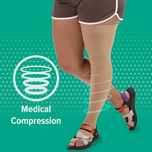 Image of Juzo Dynamic Varin Closed Toe Compression Thigh High with Silicone Top Band, 20-30 mmHg - Men & Women, 2-Way Stretch Fabric, Compression Therapy, Made in the USA, Regular