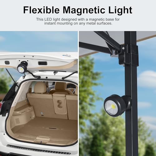 ABCCANOPY 8x5 Pop Up Grill Gazebo - Outdoor BBQ Canopy with Shelf & Sidewall, Portable Barbeque Shelter with 2 Magnetic LED Lights, Carry Bag for Patio Garden Events Picnic Grilling, Khaki