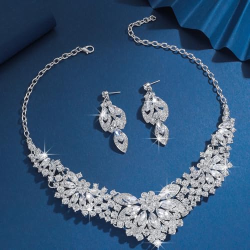 Image of Shining Diva Fashion Stylish Design Fancy Crystal Necklace Jewellery Set for Women | Trendy Celebrity Inspired Jewellery