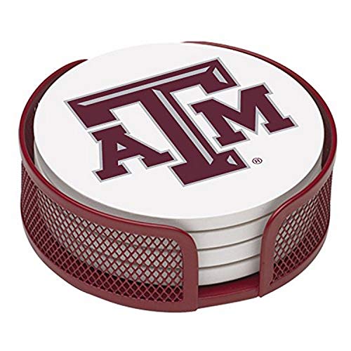 Thirstystone Stoneware Drink Coaster Set with Holder, Texas A and M