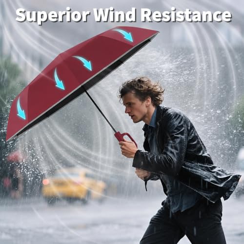 Image of Seniny Windproof Travel Umbrella, Automatic Umbrellas for Rain, Portable & Compact Umbrellas for Backpack, Strong UV for Protection, Folding Small Sun Umbrella for Car, Walking, Coral Pink, 38 inches