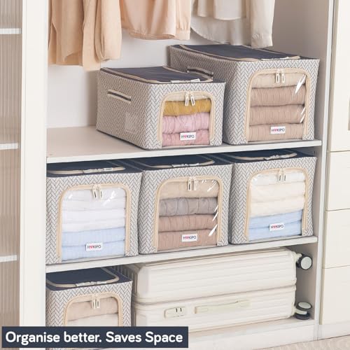 Image of HOKIPO 600D Oxford Fabric Cloth Organizer for Storage, Cream Mist - Medium Pack of 1 (AR-6717-OWHT)