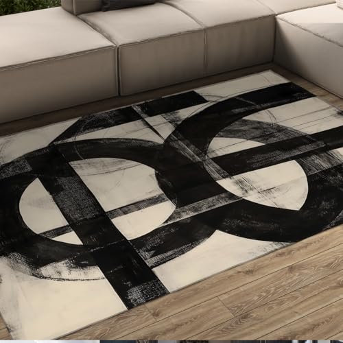 Tapis art contemporain 100x150 lavable et antidérapant à poil bas salon - 3