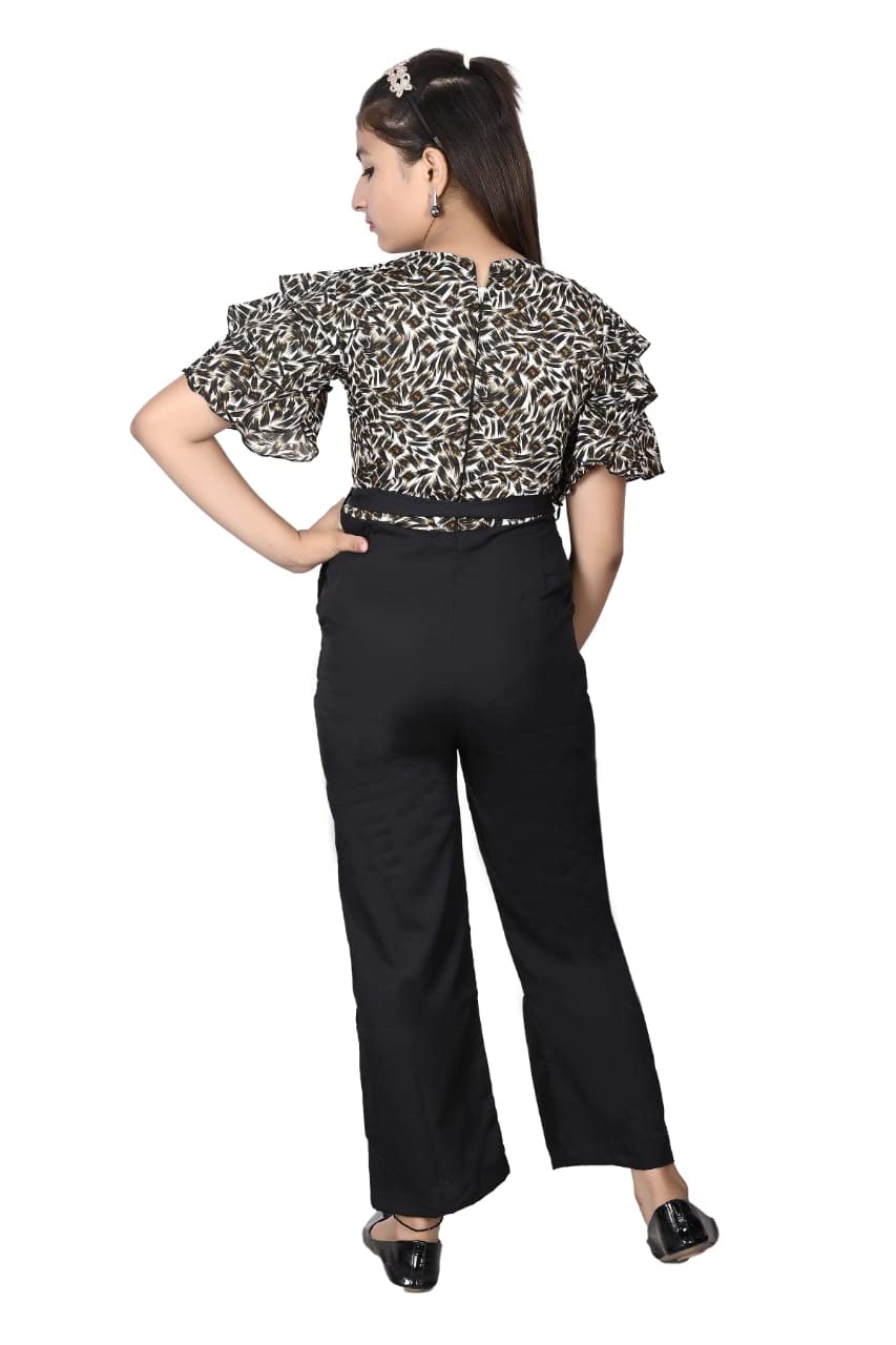 Girls Flared Sleeves Printed JumpSuit-66 Tiger Print-Black 12-13 Years - Image 2 thumbnail