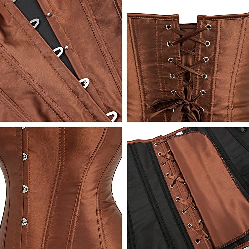 Moessa Women's Satin Corsets Top Lace Up Boned Overbust Corset Bustier Lingerie Body Shaper Bustier A818-Brown-2Xl #TOP5