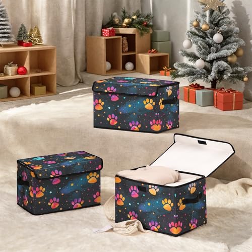 Image of Stackable Clothes Storage Bins with Lids 3 Pack | Closet Organizers Fabric Box for Home and Office,Blanket Clothes Organizers,Under Bed Storage Containers