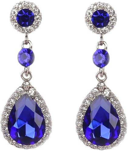 FDEETY Earrings for Women Crystal Teardrop Earrings Rhinestone Big Long Drop Dangle Diamante Hypoallergenic Earrings Bridal Jewellery Gifts for Birthday Anniversary（Blue）
