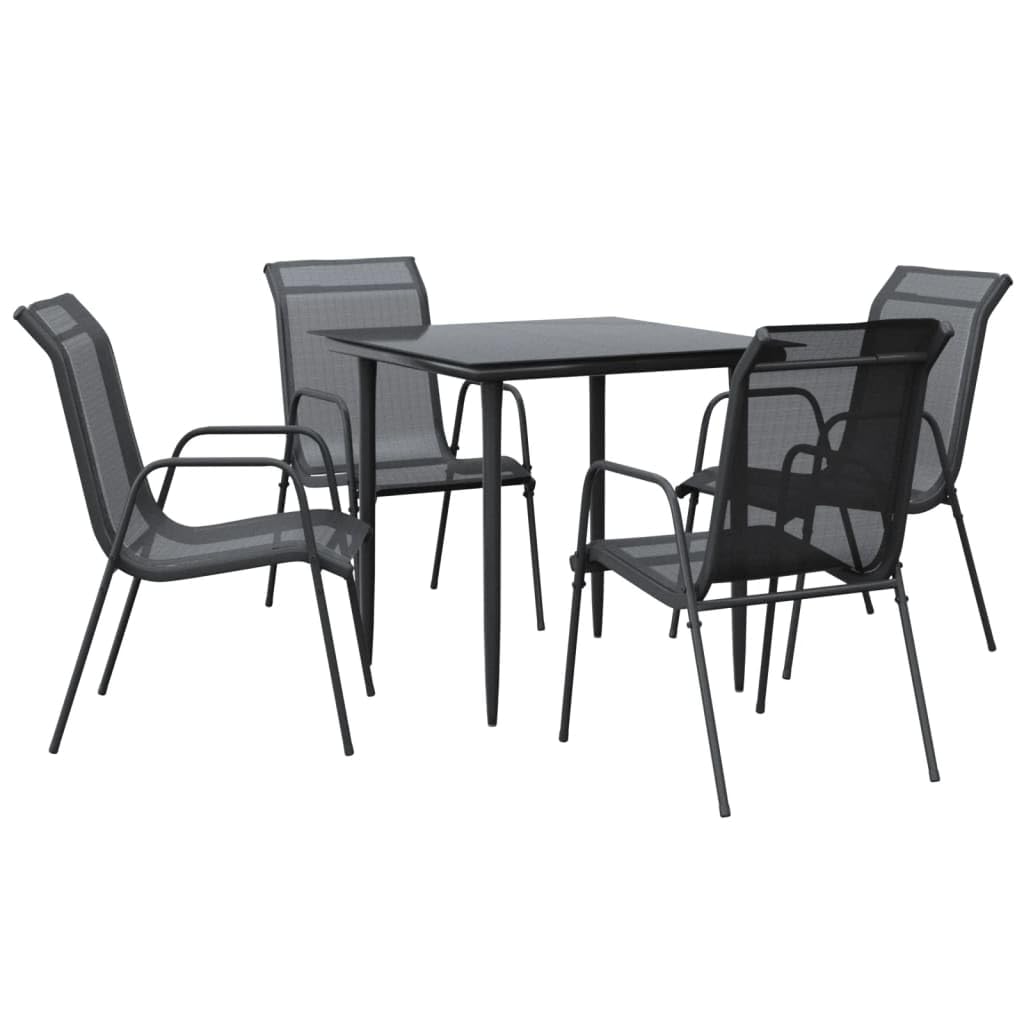 Salon de jardin en acier avec chaises textilène noir confortables