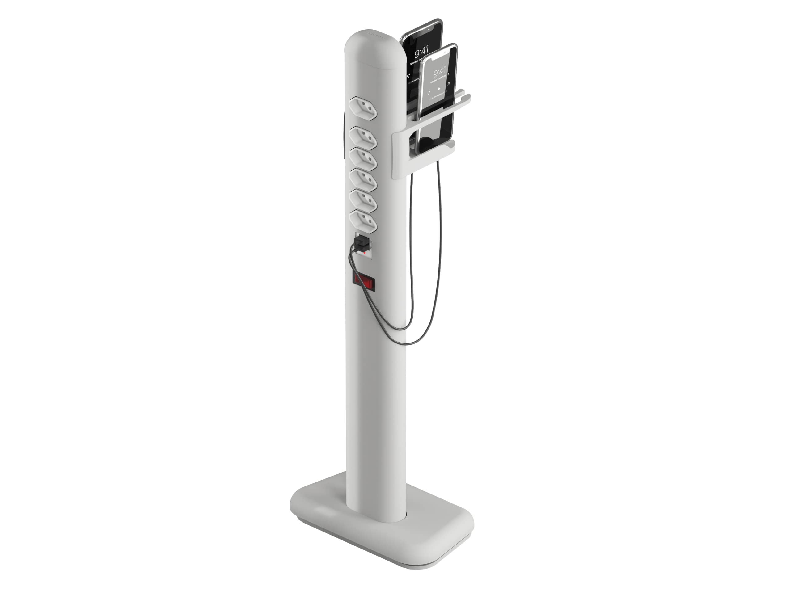 Extensão elétrica tipo totem vertical EasyPlug com 6 tomadas e 2 USB com suporte para smartphones - Octoo Ice Silver