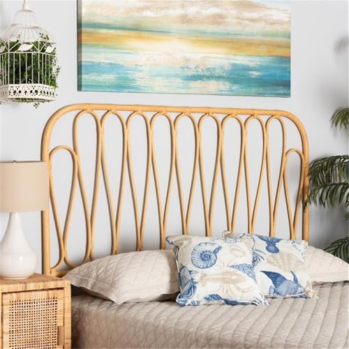 Baxton Studio Carrick Modern Brown Rattan Queen Size Wall-Mount Headboard - Thumbnail 2