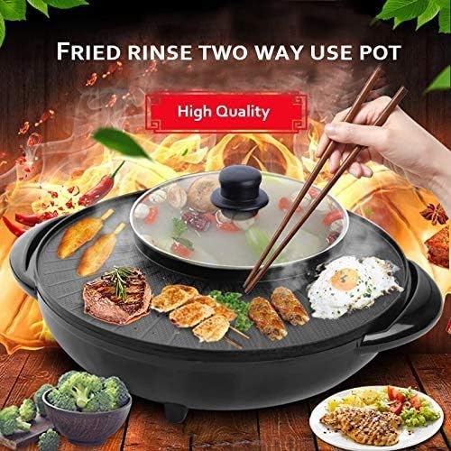 Smokeless Non-Stick Indoor 2 in 1 BBQ Grill and Hot Pot Multi-Function Electric Barbecue Oven for Party Family Gathering
