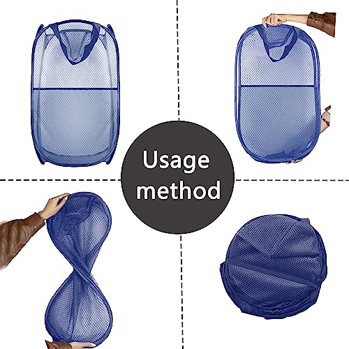 Image of Collapsible Pop Up Laundry Hamper, Extra Large Mesh Foldable Laundry Basket, 28 inch x 16 inch x 16 inch (Blue)