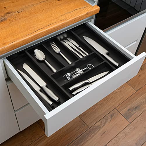 Bac à couverts extensible noir Relaxdays : range-couverts en bambou 5-7 compartiments - 5