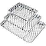 Wildone Baking Sheet with Rack Set (3 Pans + 3 Racks), Stainless Steel Baking Pan Cookie Sheet with Cooling Rack, Non Toxic & Heavy Duty & Easy Clean