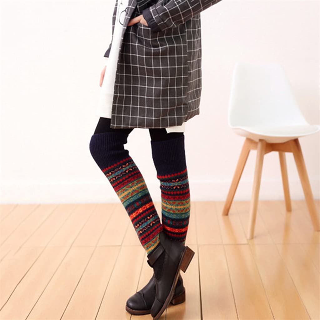 Moda damska zimowe ciepłe długie ocieplacze na nogi Boot Knee High Knit Crochet Skarpety Boot Long Socks (kolor: B, rozmiar: jeden rozmiar) (B jeden rozmiar)
