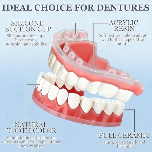 Full Set of Silicone Dentures, Veneers Snap in Teeth, Clip on Moldable Dentaduras Postizas Ajustables Temporary for Women Men