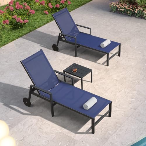 Image of PURPLE LEAF Pool Chaise Lounge, Aluminum 2-Piece Set with Armrests, Navy