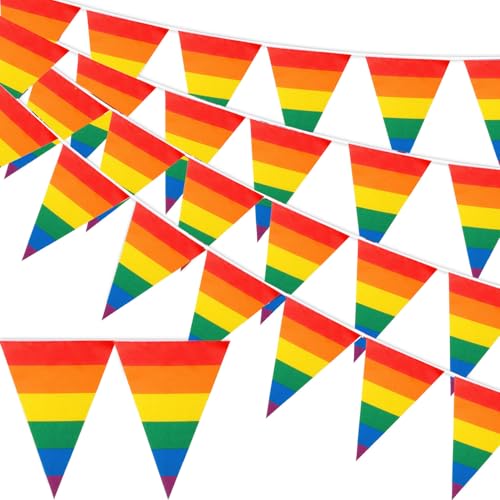 32.8ft Pride Bunting 30 Triangle Rainbow Bunting Banner LGBTQ Colorful Flags Pride Decorations for Party Celebration Home School Bars Restaurants Garden