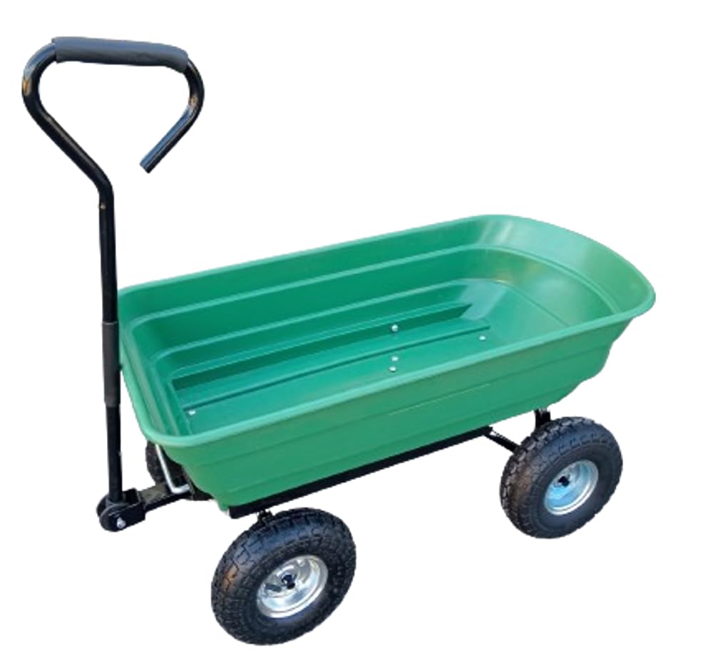 Heavy Duty Garden Dump Cart - 300Kg Capacity with Pneumatic Tyres | Durable Plastic Tray, Tip Function & Foam Grip Handle | Ideal Garden Wagon Trolley