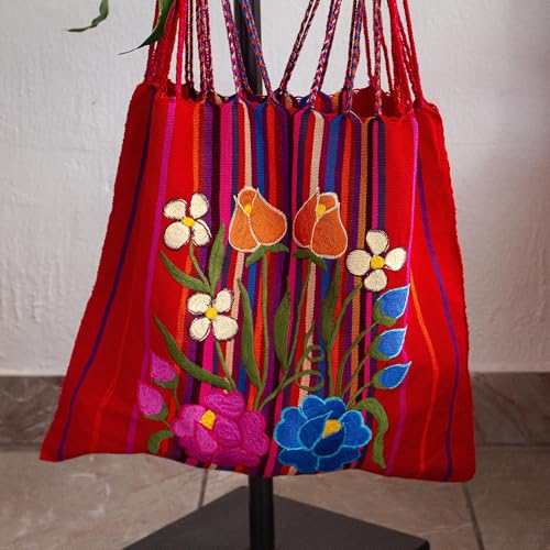 Bolso Tote rojo artesanal de algodón tejido a mano miniatura 4