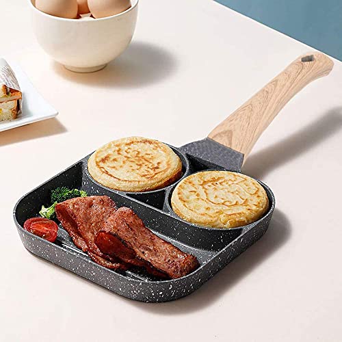 Image of Non Stick Egg Frying pan with Blocks Aluminium Fry pan for Cooking with Wooden Handle Egg Omelette pan Round with Detachable Handle (Grey)