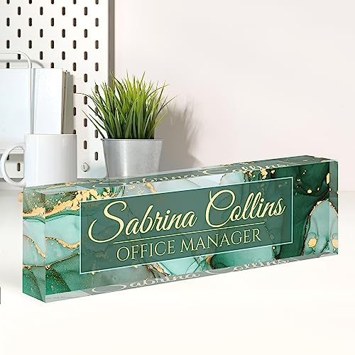 Image of Name Plate for Desk, Desk Name Plate Personalized, Office Decor for Women Men, Acrylic Desktop Accessories, Office Gifts for Boss Nurse Teacher Coworker, Employee Appreciation Gift (Green Coast B)