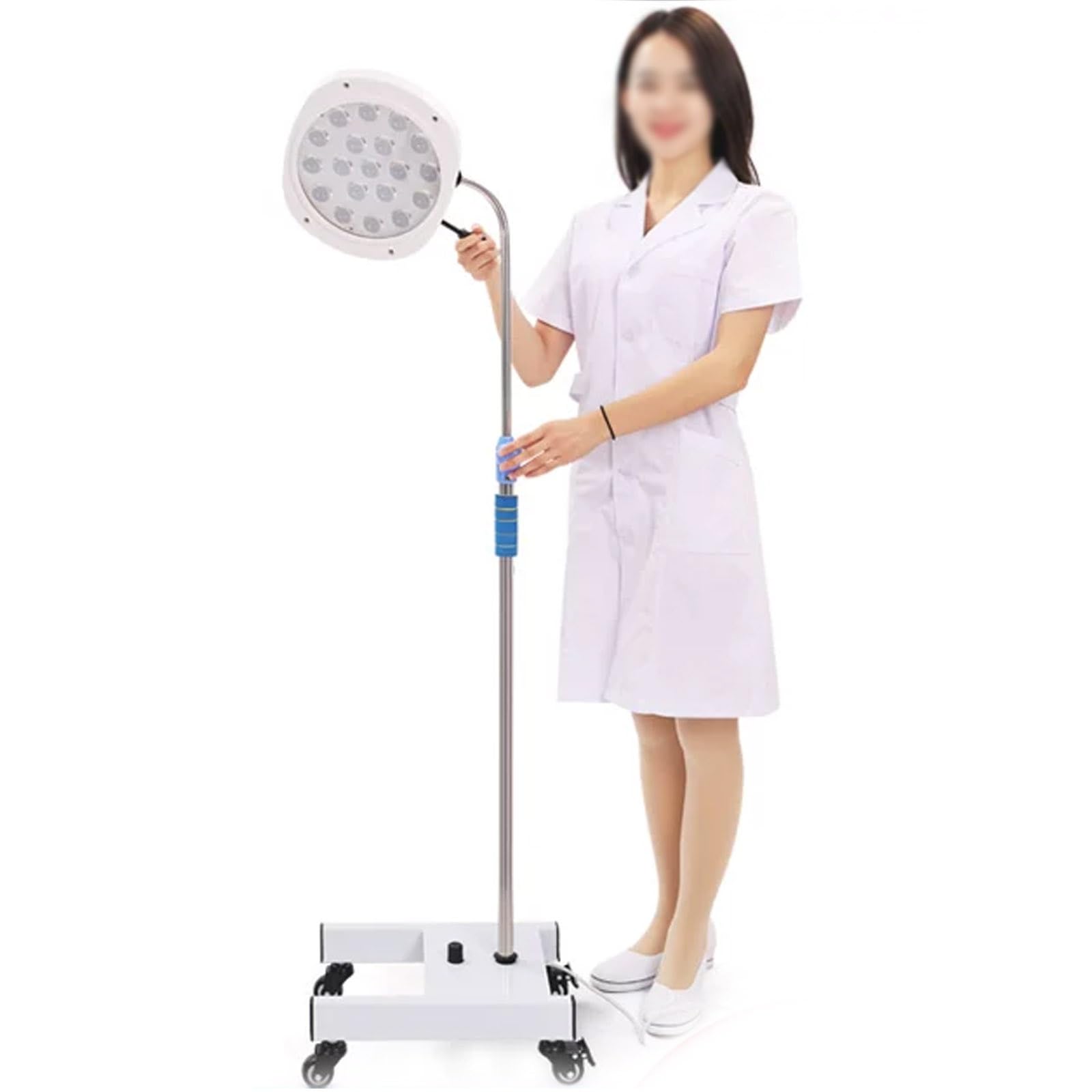 Luz LED para examen quirúrgico, brillo y altura ajustables, luz de pie sin sombras con ruedas y ángulo ajustable para uso médico