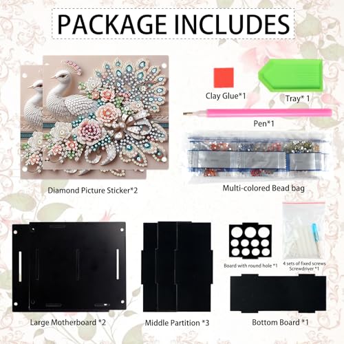 Image of DIY 5D Acrylic Diamond Painting Pen Holder, Elegant Peacock Desk Organizer with Beads, Crystal Rhinestones Diamond Art Pencil Organizer for Home, Office & Gift