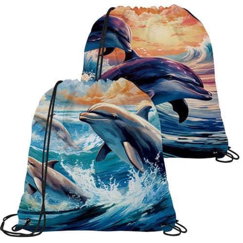 Sac à cordon motif dauphin étanche lot de 2 pour homme et femme