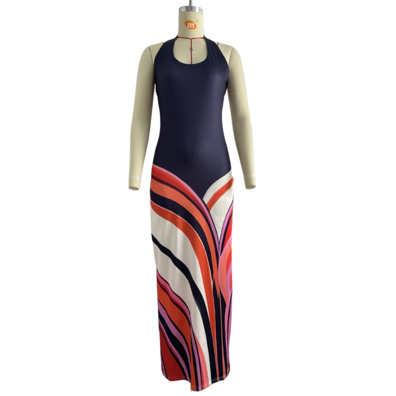 Vestito Frauen Bohemian Maxi Kleid 2026 Ärmellos Halter Rückenlos Gedruckt Bodycon Langes Sommerurlaub Strand Chic Outfit Vestidos m