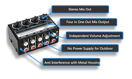 Stereo-Mixer Mini-Passiv-Mixer 4 Kanäle 1 in 4 Out Audio Rechtsdrehungseinstellung für Computer-Telefon-Tablet-CD-Player