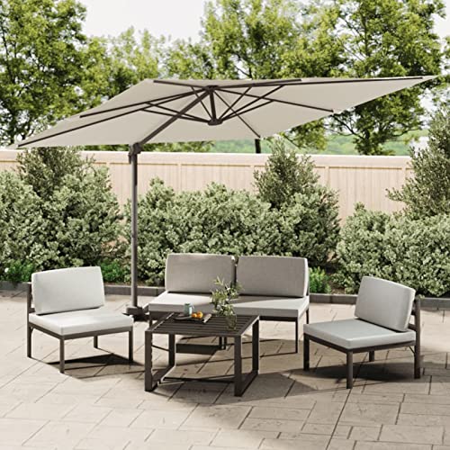 ARKEM Sombrilla voladiza con LED Blanco Arena Sombrilla Jardin Sombrilla Playa Antiviento 400x300 cm