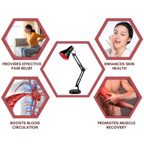Image of B-Arm IR Therapy Lamp with 360 Rotatable Holder & 3-level Adjustable Stand| Light Therapy with 100W Red In Glass Bulb| Infrared Lamp for Pain Relief| Improve Blood Circulation & Provide Heat Therapy
