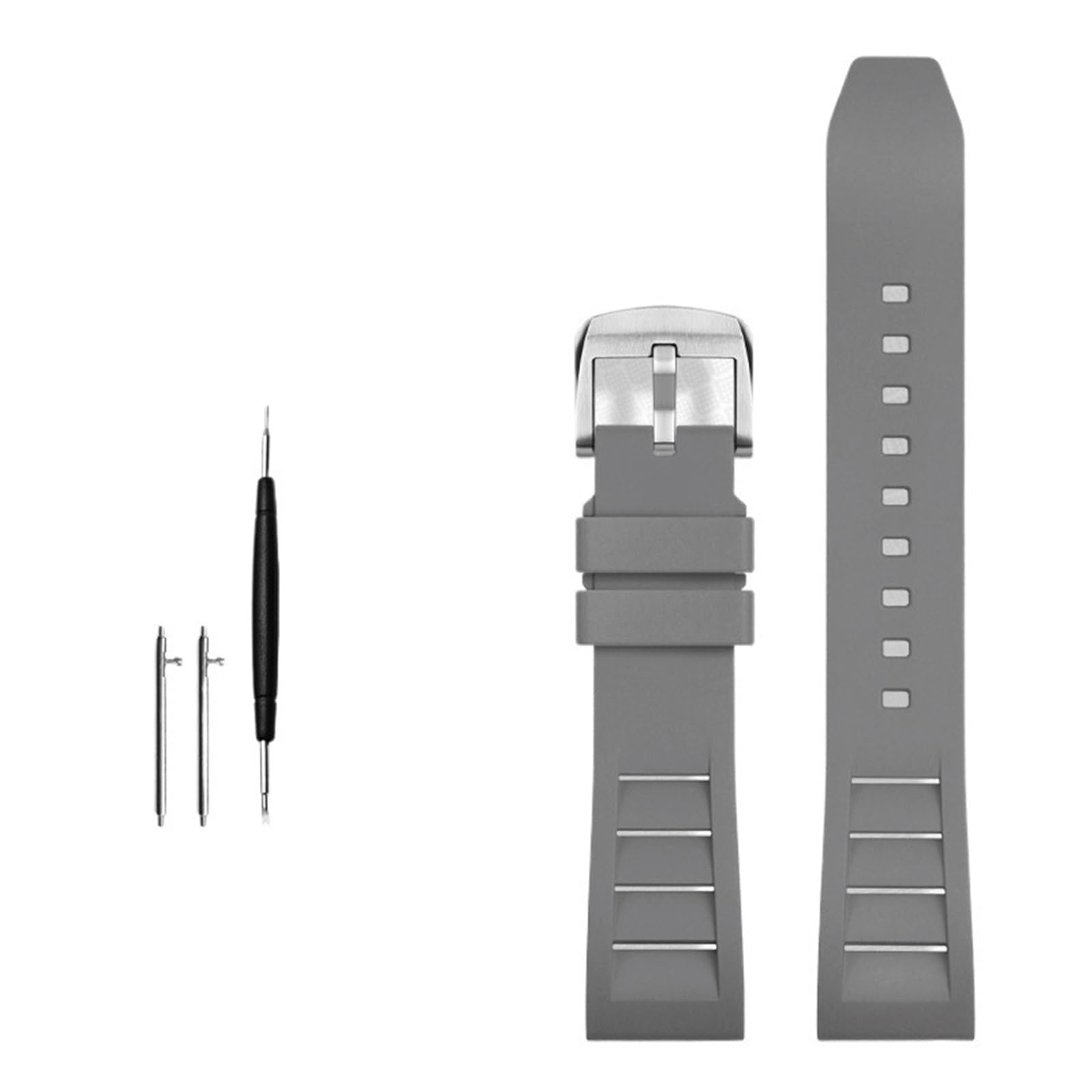 Bracelet en caoutchouc fluor FKM 20 mm 21 mm 22 mm 24 mm bracelet pour montre de sport (gris silver buckle,20 mm), 20mm, agate