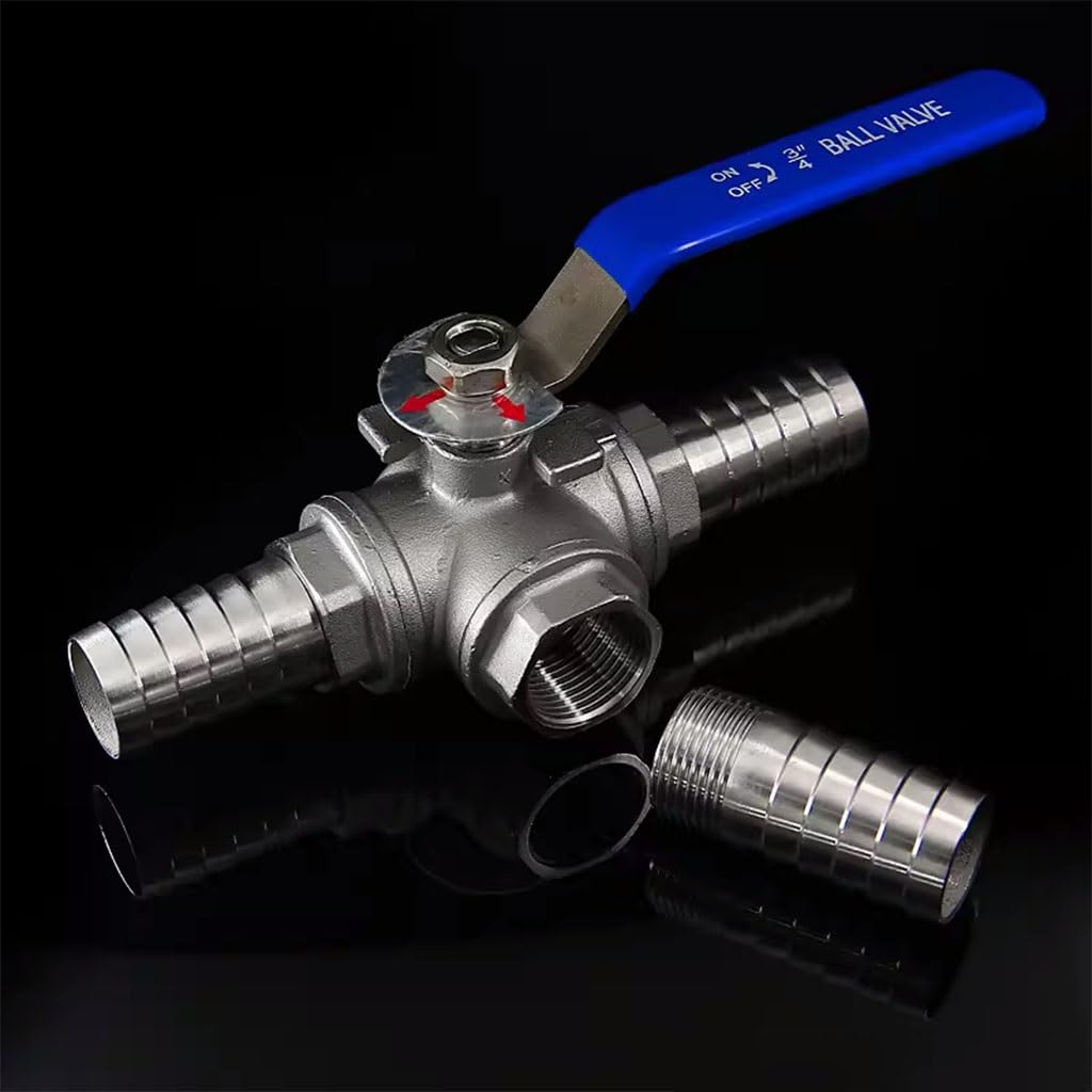 Válvula de bola de 3 vías con puerto en T de acero inoxidable 304 - Conector de lengüeta for manguera for agua, aceite - 6 mm a 20 mm(16mm)