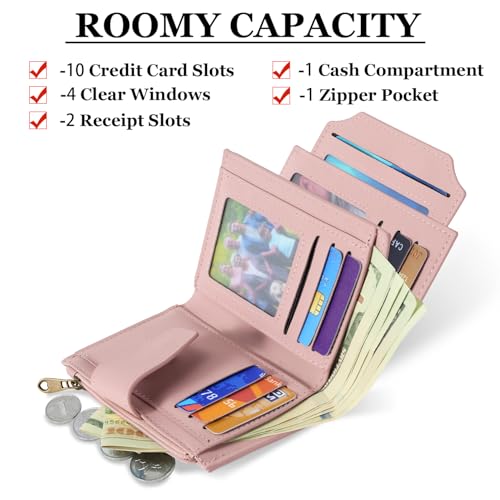 Image of Airkit Small Wallet Women RFID Blocking Soft Leather Bifold Compact Card Holder Wallet for Women with Zipper Coin Pocket 4 ID Window