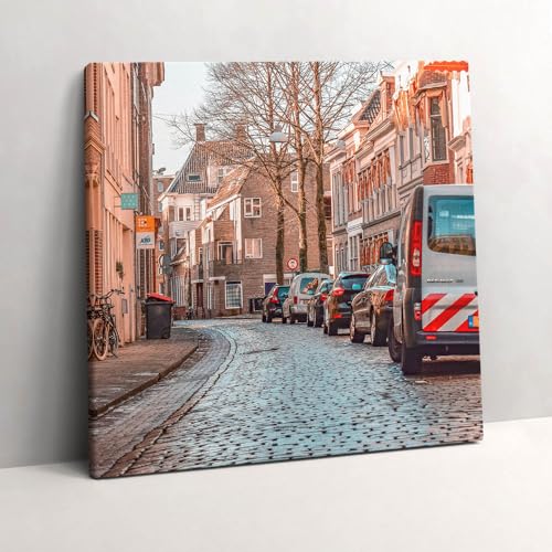 Décoration murale rue de la ville peinte sur toile de 60x60cm pour salon