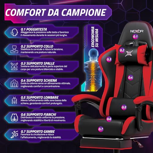 Sedia Gaming Reclinabile Con Poggiapiedi Estraibile ,Cuscino Lombare E Poggiatesta - 3